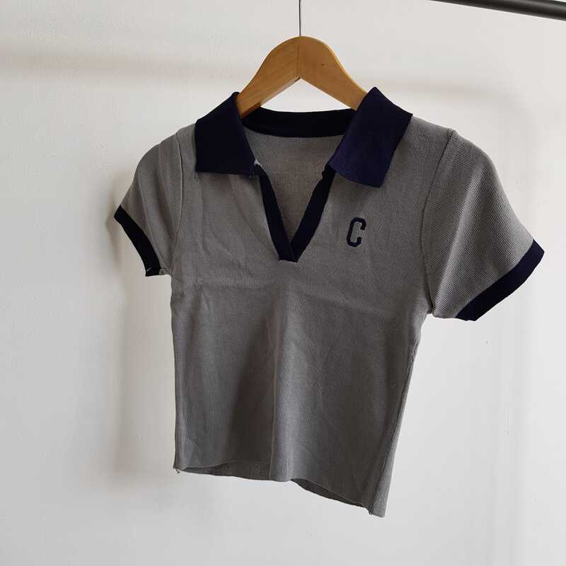 RYX - Tight CC Korean Polo T-Shirt Crop Top V-Neck Wanita Fashion Casual / Jalan-Jalan - Ori Import