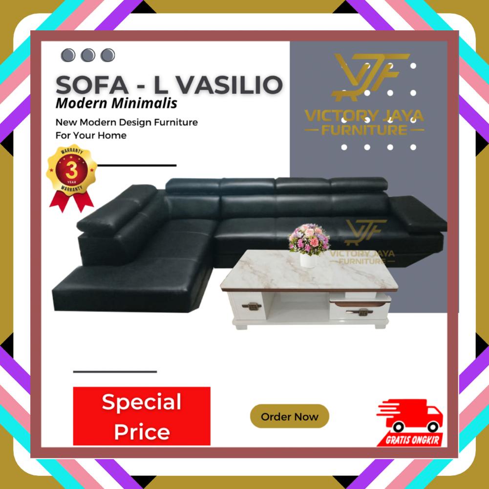 Sofa L Vasilio Modern Minimalis - Kulit Oscar Premium