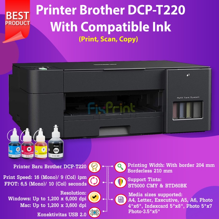 Printer Ink Tank Brother DCP-T220 DCP T220 Original Tinta Botol BT-D60Bk D60 Black BT5000 Color