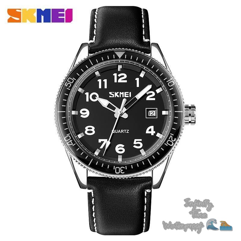 Jam Tangan Cowok Skmei 9232 Tanggal AKtif Strap Leather Analog Kualitas Original Waterproof