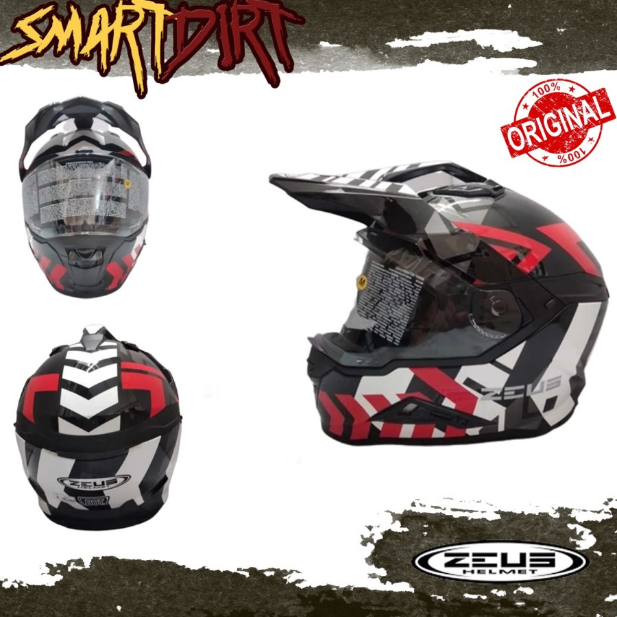 HELM MOTOR ZEUS ZS913 BF2 BLACK RED HELM FULL FACE DOUBLE VISOR ORI