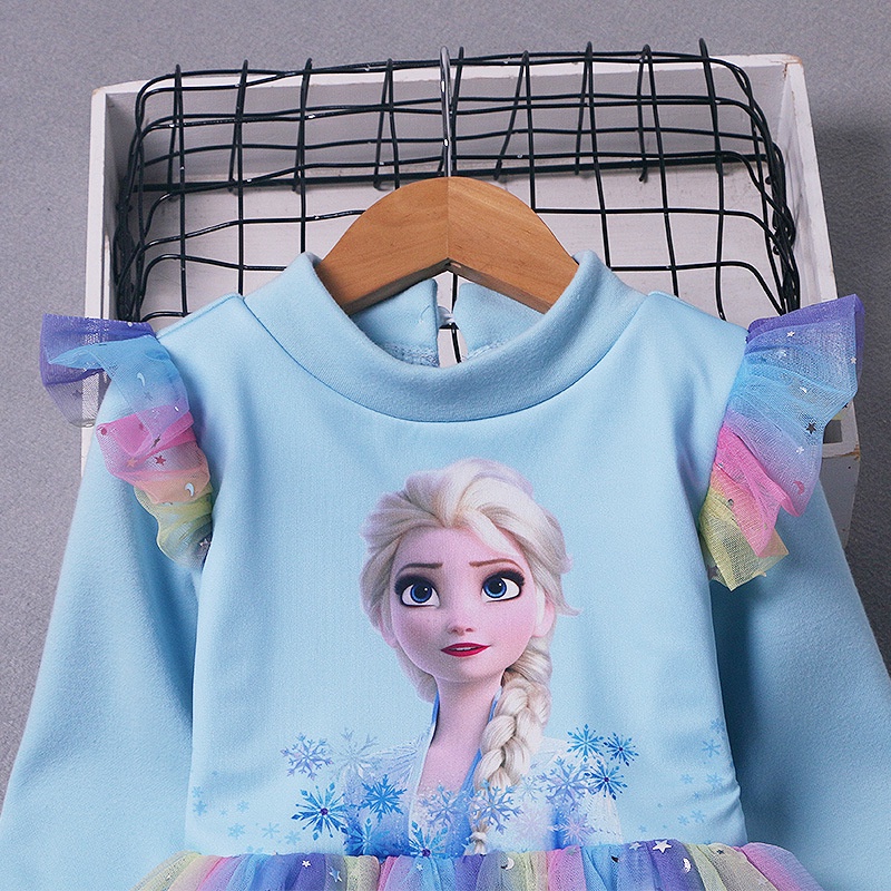 Gadis Lengan Panjang Elsa Frozen Dress Tulle Pernikahan Putri Gaun Gaun untuk Anak-anak Gaun Pesta Formal