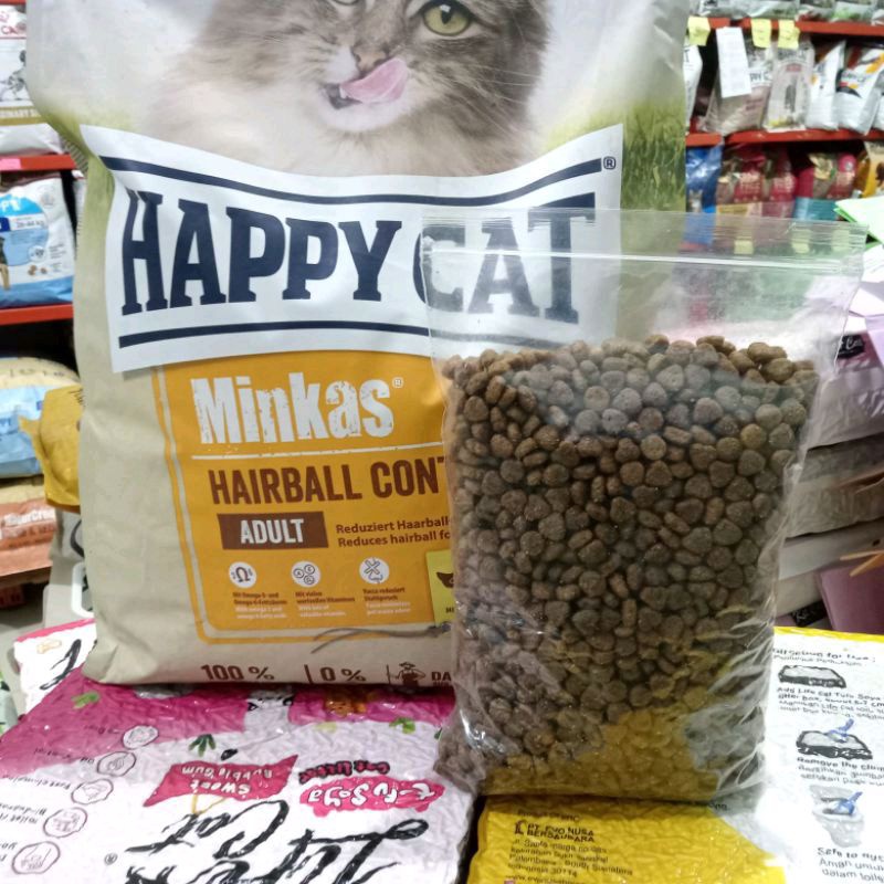 Happy cat Minkas HAIRBALL repack 1kg | dry catfood makanan kucing dewasa happy cat