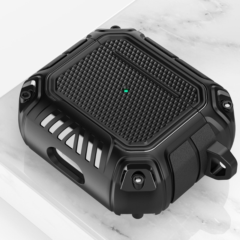 Bt Untuk Airpods-Pro2 Case, Secure Lock Clip Carbon Fiber Case w/Gantungan Kunci Full Body Shockproof Hard Shell Pelindung Co