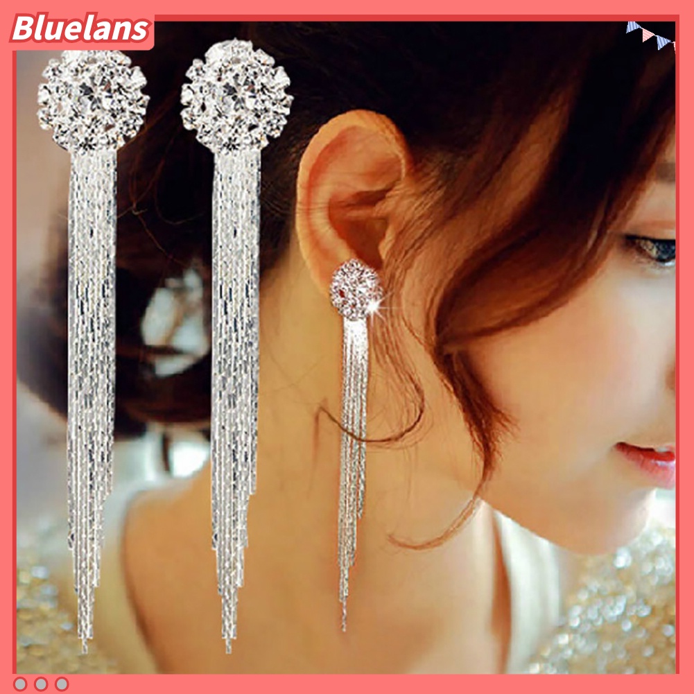 Bluelans Unique Tassel Pendant Long Dangle Statement Women Stud Earrings Gift Rhinestone