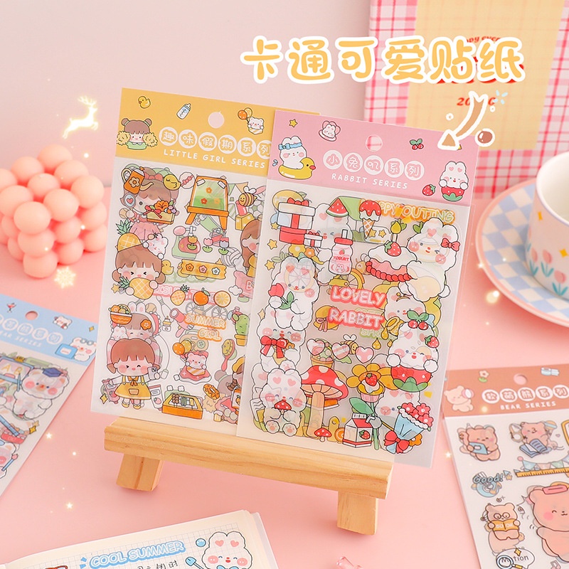 

Agftoys Stiker Aesthetic Bahan PET Little Girl Rabbit Series