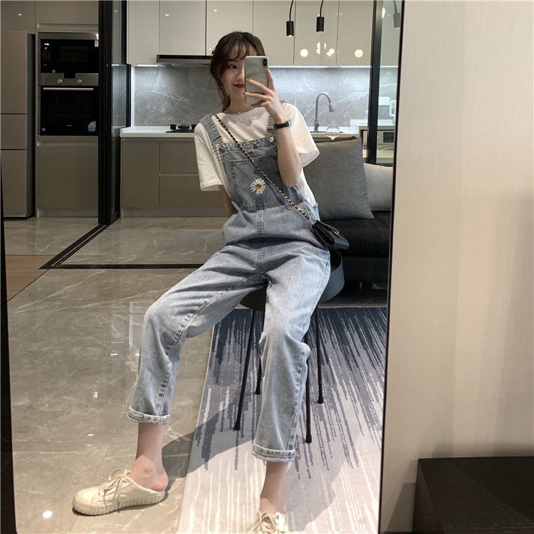 ✅COD Overall Kaki Lebar Longgar Pinggang Tinggi Gaya Korea Wanita---Celana Kodok Jeans Wanita