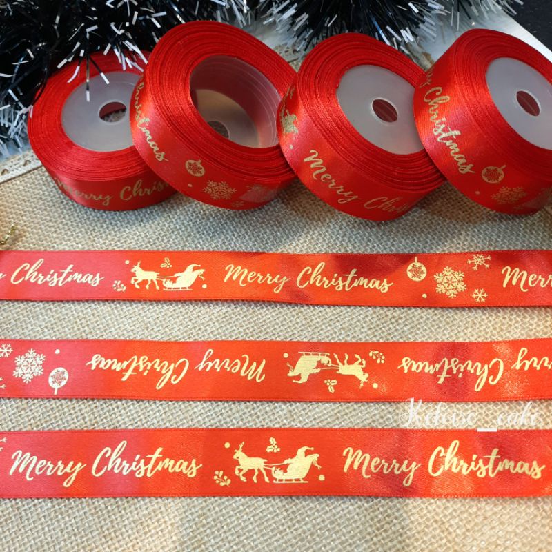 

PITA SATIN NATAL/MERRY CHRISTMAS WARNA MERAH UKURAN 2,5 CM