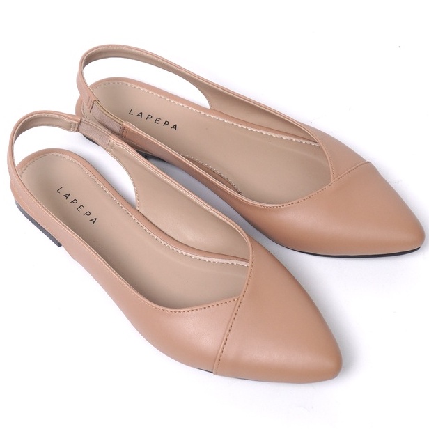 LAPEPA YUK - Sepatu Flat Shoes Wanita FREYA Untuk Kerja kantor Spatu Flatshoes Cewek Kuliahan Jalan Santai Casual Empuk Slop Lancip Warna BROWN LIGHT Kasual Coksu Strap Tali Selop Belakang Premium Original Kekinian Terbaru Shoes ORI Mall Official Store