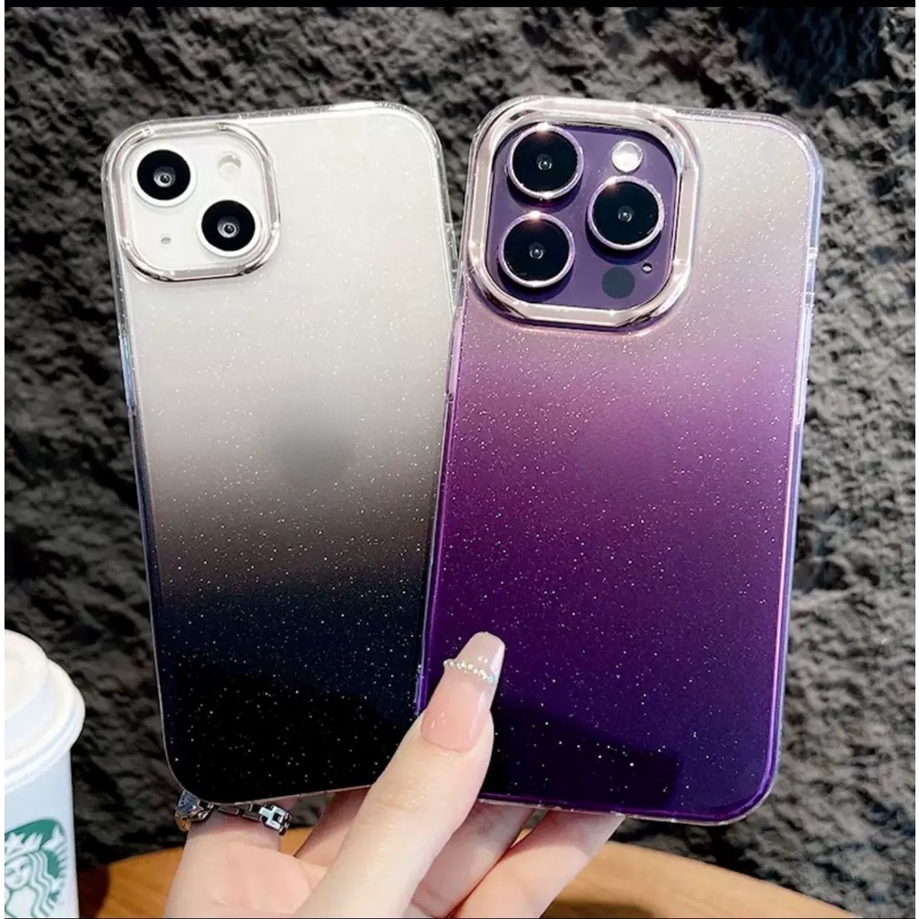 Case Bahan TPU Transparan Aksen Glitter Warna Gradasi Untuk Iphone 14 Pro MAX 11 Pro MAX 12 13 Pro MAX