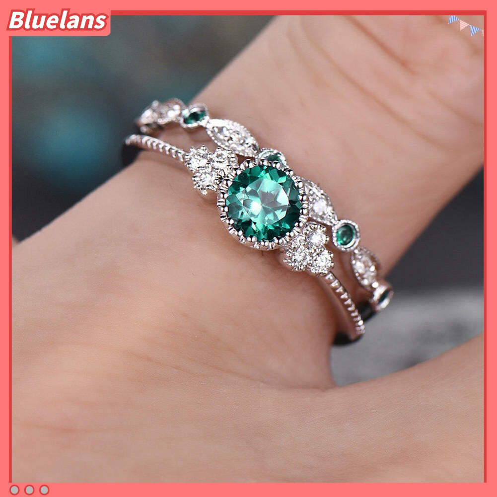 2pcs / Set Cincin Cubic Zirconia Bentuk Bulat Untuk Wanita