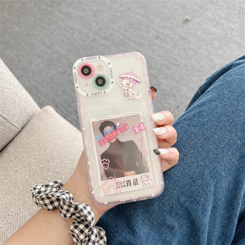 Casing Soft Case TPU Motif Strawberry Mary Cat Untuk IPhone 14 13 11 Pro Max 8 7 Plus X XS XR