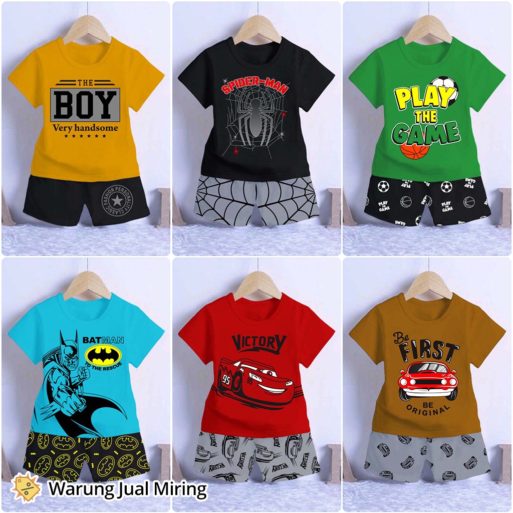 Setelan Anak Laki 0-4 Tahun Kaos Celana Pendek Santai Harian Atasan Bawahan Motif Gambar Karakter Spiderman Cars Mobil Hitam Polos Set Baju Pakaian Superhero Impor Terbaru Keren Newborn Baby Bayi Balita Odom Umur Usia Bulan 1 2 3 5 6 7 8 9 10 11 12 18