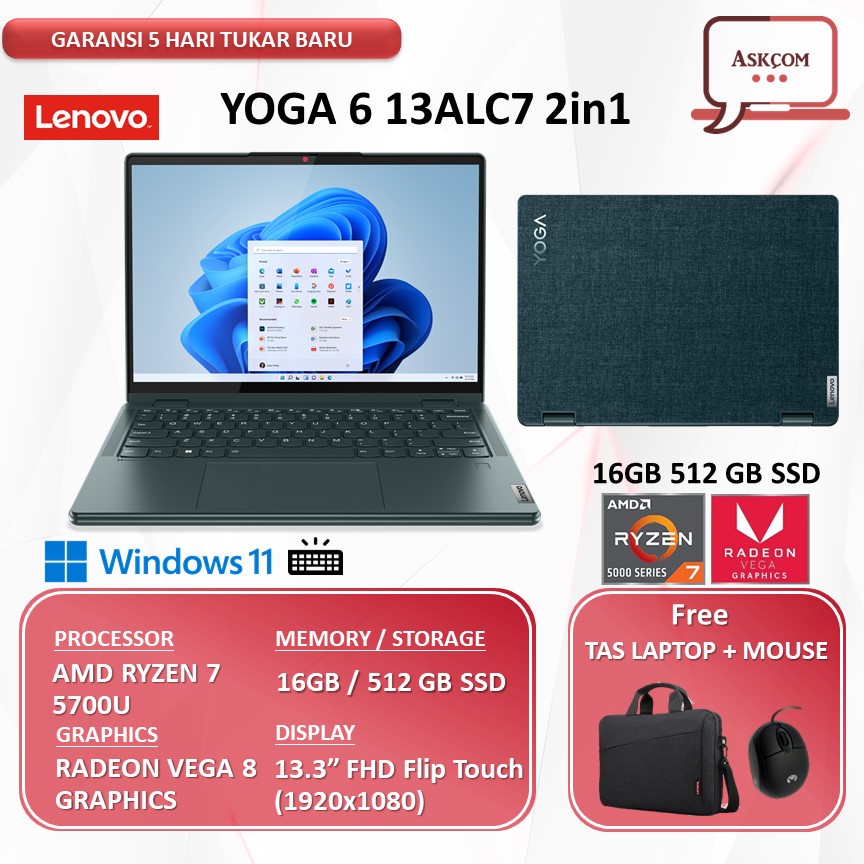 Laptop Lenovo Yoga 6 13 2in1 Touch RYZEN 7 5700 RAM 16GB 1TB SSD 13.3FHD IPS W11
