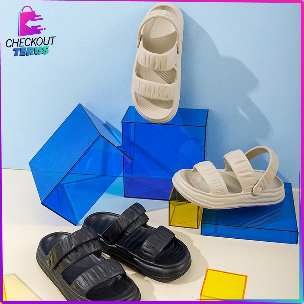CT S49 Sandal Jelly Wanita Bahan EVA Anti Slip Elastis Selop Rumahan Couple Slipper Soft Empuk Elastic Import