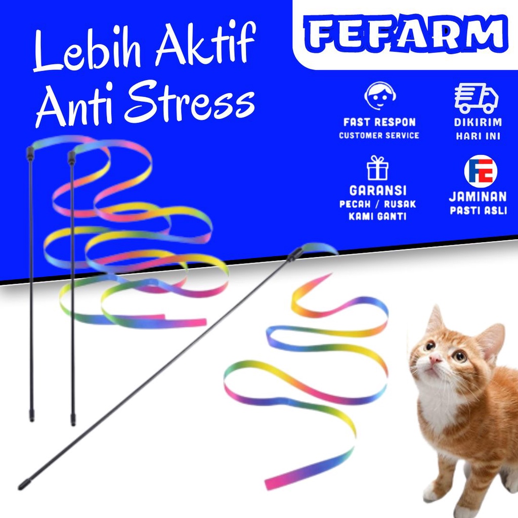 Mainan Tongkat Kucing Panjang 55cm Interaktif Pelangi Cat Toys Stik Mainan Untuk Latihan Kucing FEFARM