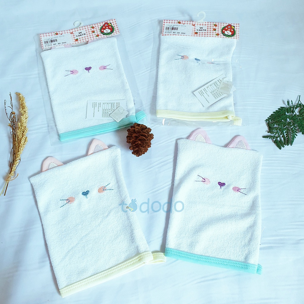 Washlap Bayi Kotak Rib Ichigo / Lap Mandi Motif Cat 1pcs