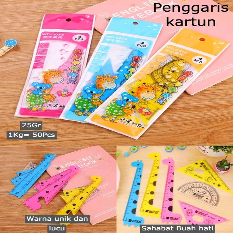 

penggaris plastik 1 set 4 model bentuk kartun lucu hewan jerapah