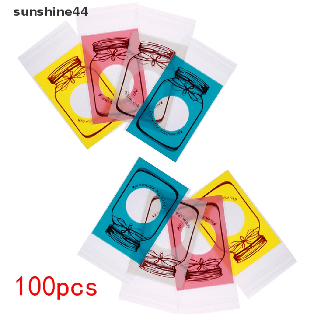 Sunshine 100PCS Kantong Plastik Permen / Biskuit Motif Kartun Dengan Perekat