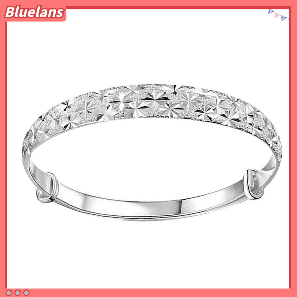 Bluelans Silver Plated Flower Carved Bangle Bracelet Adjustable Women Fashion Jewelry