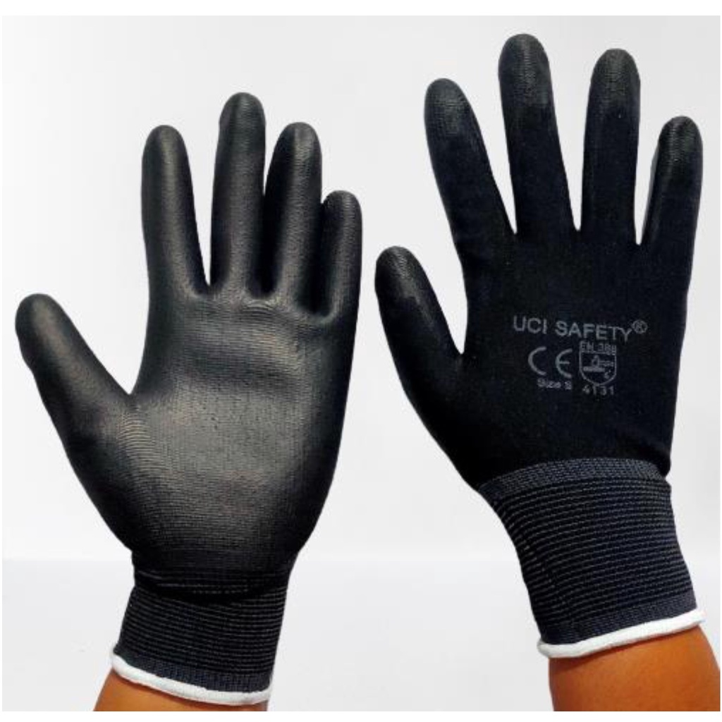 Sarung Tangan Karet Palm Fit Glove Comet CG805 PU Mekanik Industri Hitam Nylon Polyurethane Safety