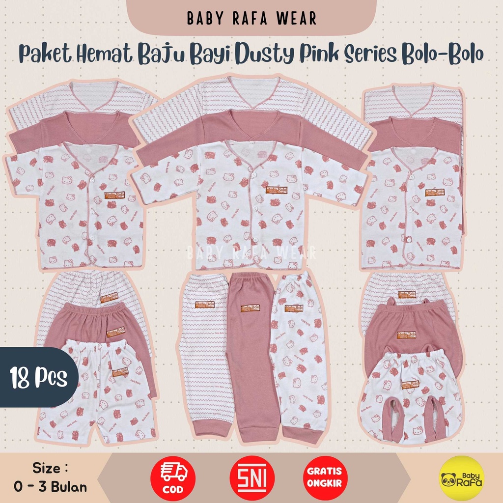 Serian Dusty - 18 PCS Paket Baju Bayi Perempuan Celana Bayi SERIAN PINK DUSTY Setelan Bayi Baju Bayi Newborn Baju Bayi Baru Lahir Baju Bayi Kekinian