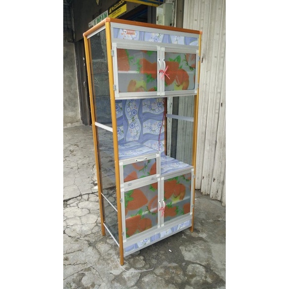Rak Piring 2 Pintu Keramik Aluminium dengan Tempat magic Com