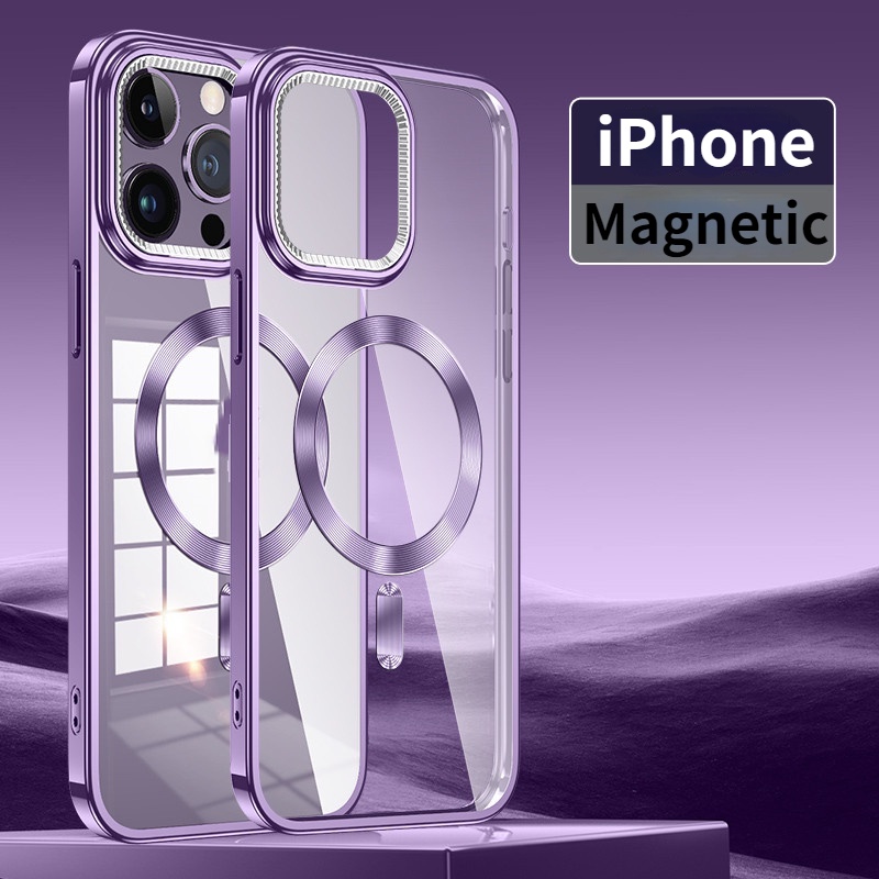 Luxury Plating Magnetic Untuk Cas Charger Wireless Untuk Iphone14 13 12 Pro Max14 plus Clear Cover Casing iPhone