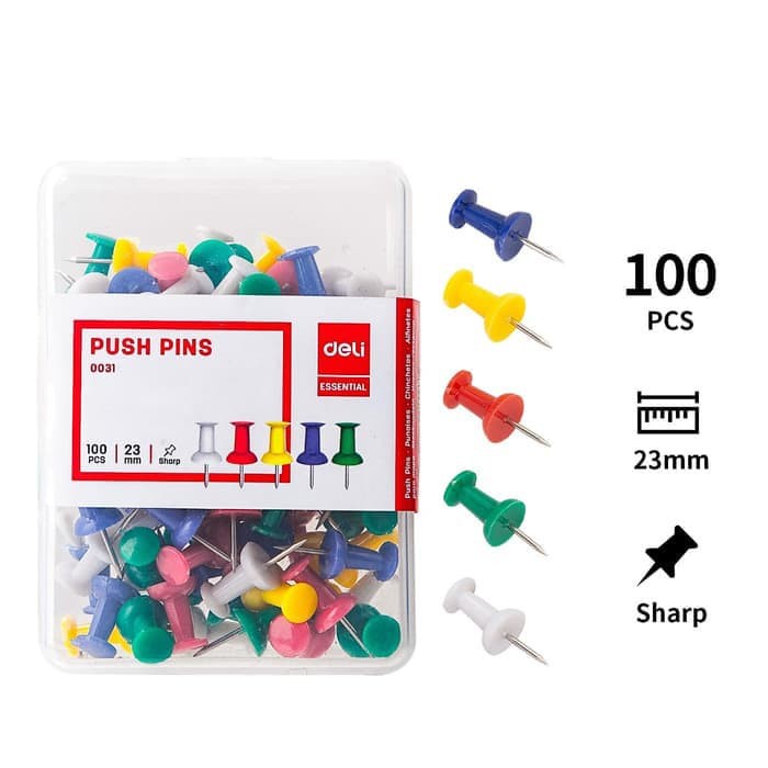 

JARUM PAKU SOFT BOARD PUSH PIN WARNA ISI 100 DELI 0031+ TEMPAT CASE