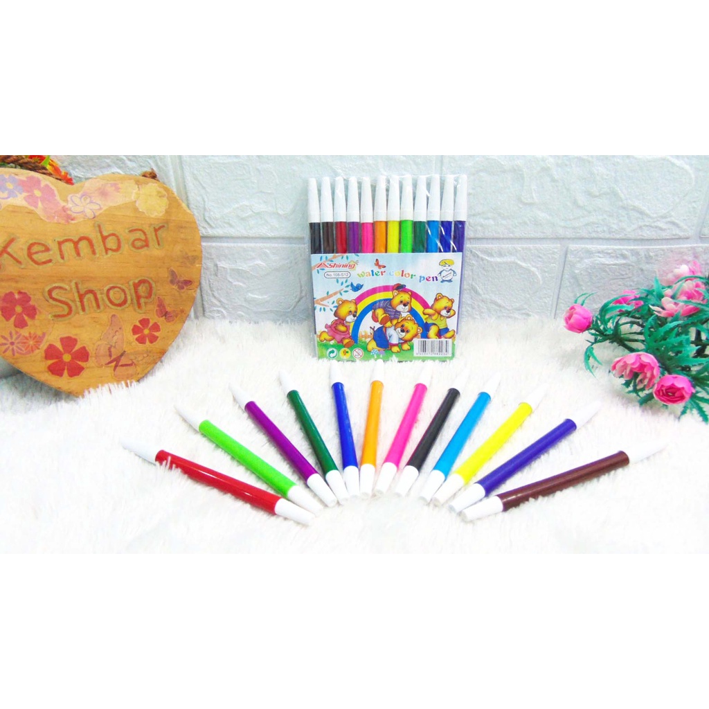 

108-S12 TERMURAH! Alat Mewarnai Spidol Shining 12 Warna Water Color Pen