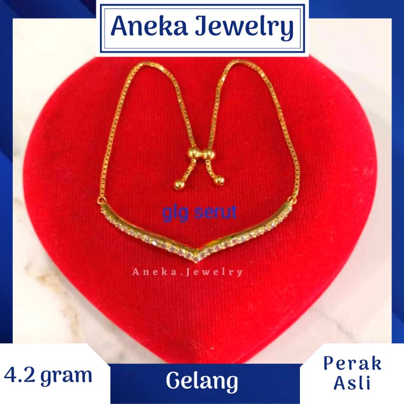 Gelang Serut V itali mata2, Perak 925, Sepuh Emas Rosegold