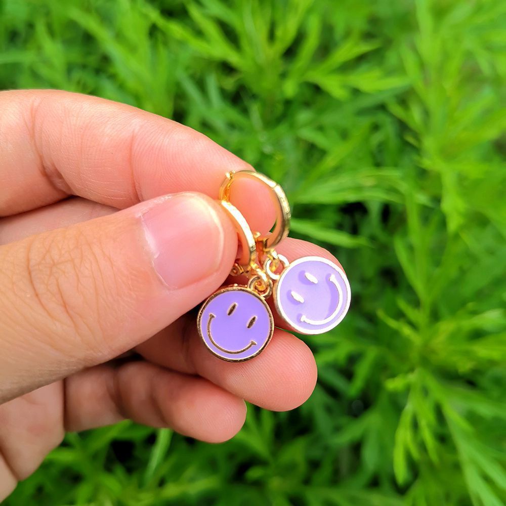 Anting Tusuk Gantung Desain smiley face Warna Warni Untuk Wanita