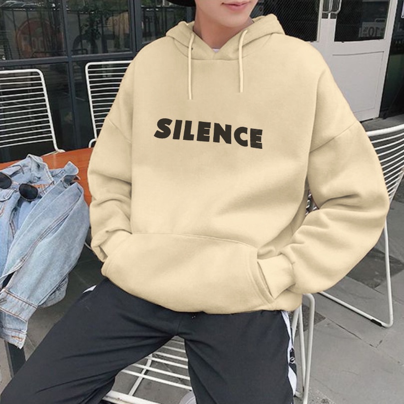 Hoodie Sweater Silence Oversize  - Korean Street Style - Size XXL - Bahan Fleece - Big Size - Baju Wanita Pria