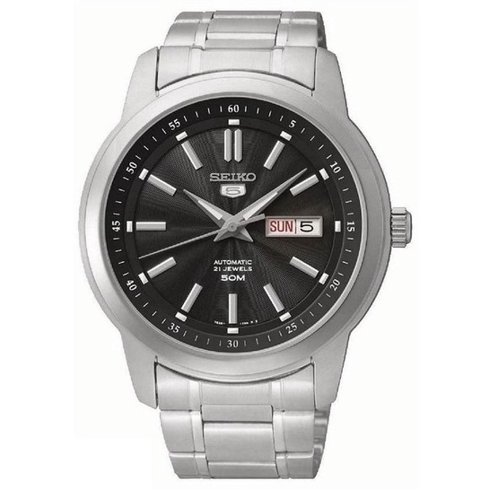 JAM TANGAN PRIA SEIKO 5 SNKM87K1 SPORTS AUTOMATIC STAINLESS STRAP BLACK SILVER