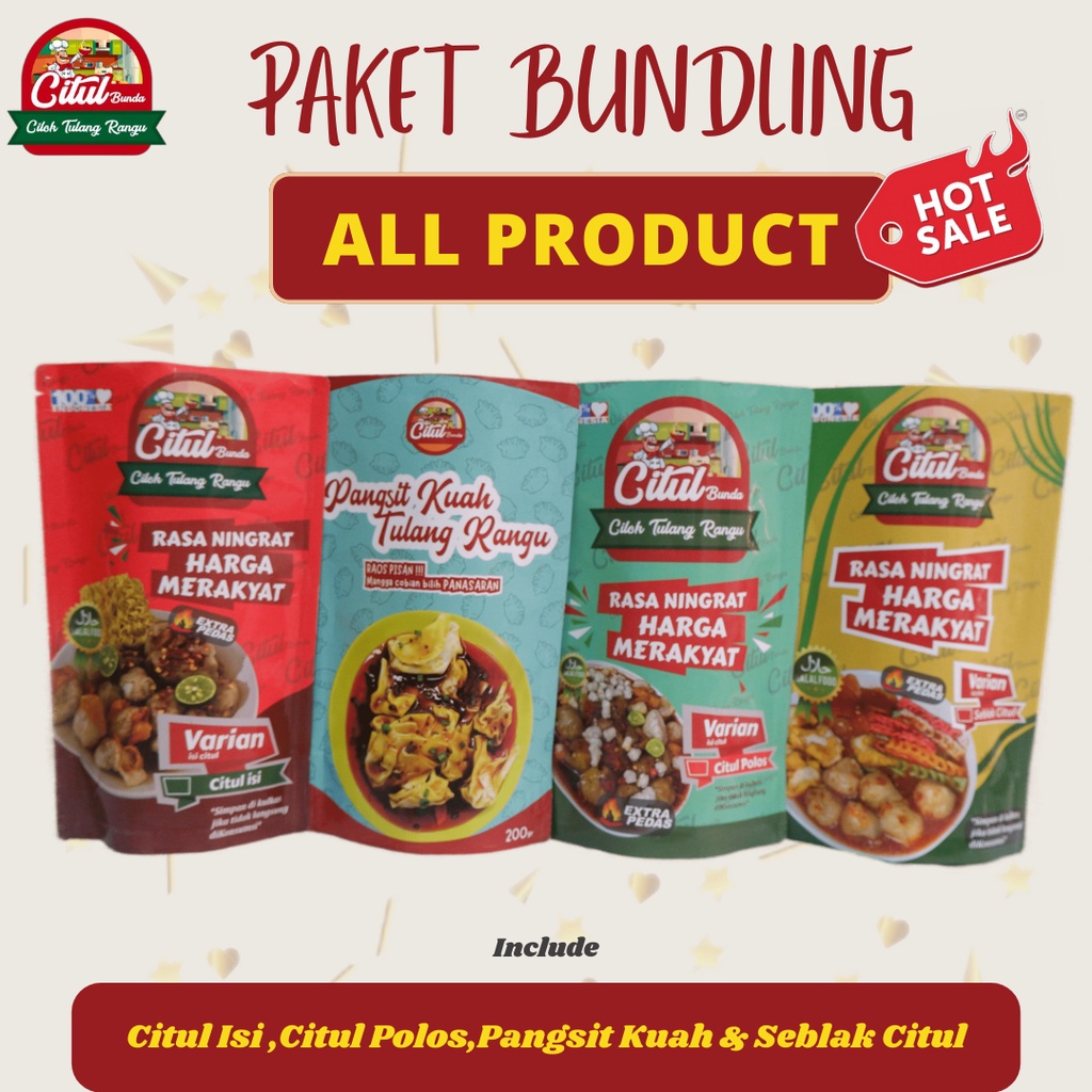 

PAKET ICIP 4(Pangsit kuah,Seblak,Citul isi,Citul polos)