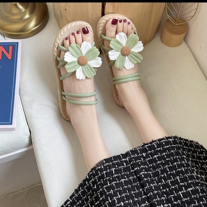 SH30 Sandal Wanita Bunga Import Super Empuk Nyaman 2 in 1 Women Sandal