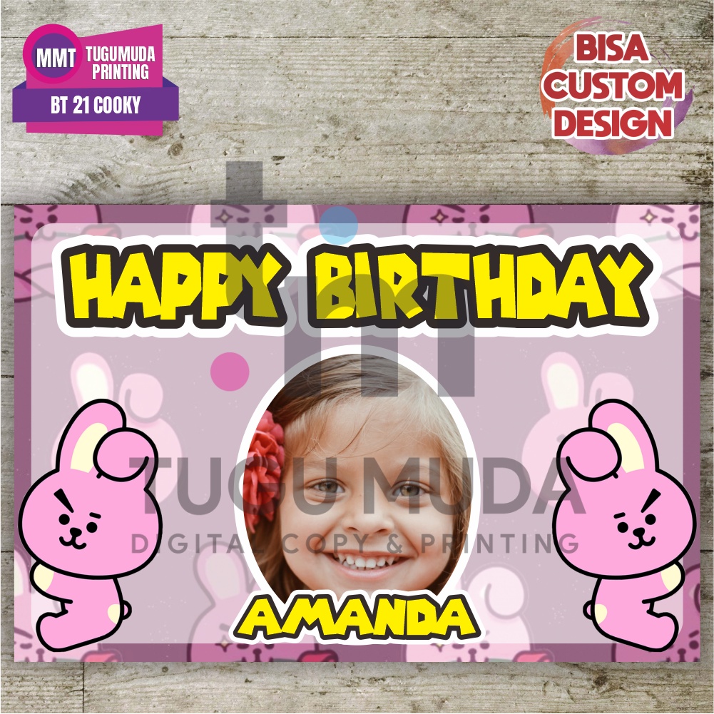 Cetak Banner|Backdrop|Spanduk Ultah / Ulang Tahun Anak - BT21 COOKY PINK