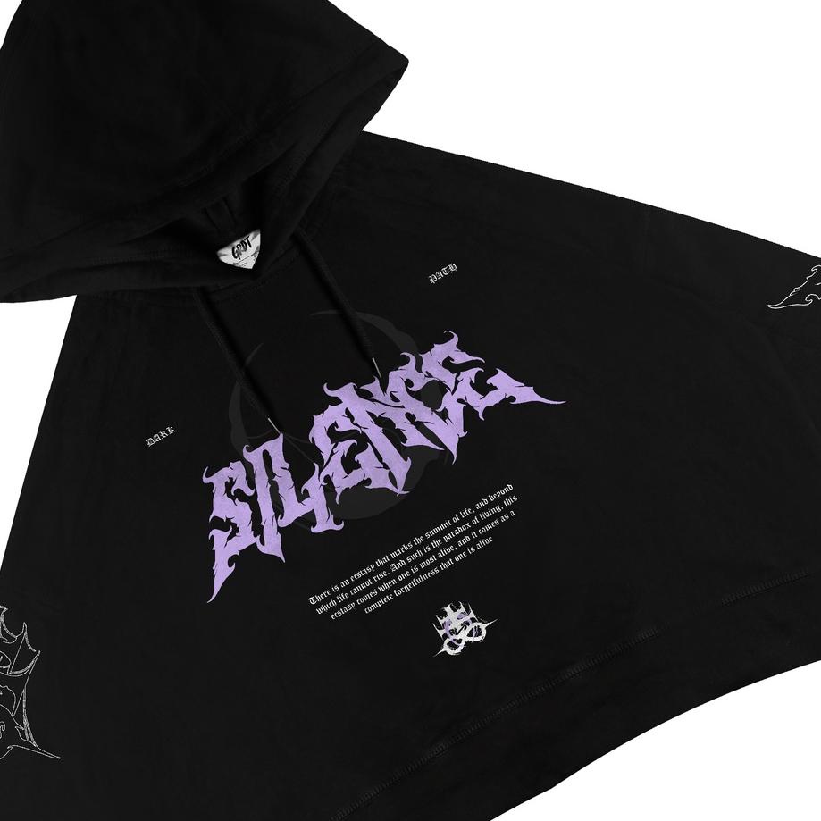 Stok Terbaru GRDT Silence Hoodie Oversize Crop Top Black