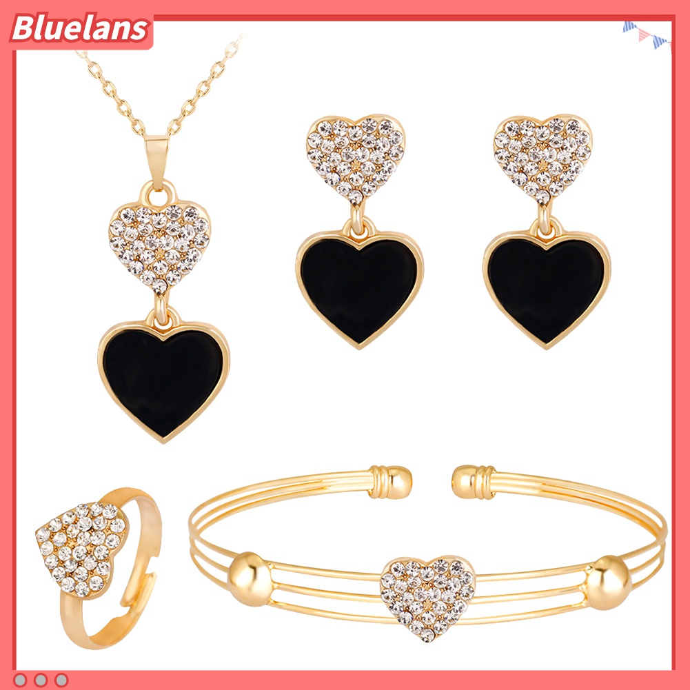 4pcs / Set Perhiasan Kalung Anting Cincin Gelang Aksen Berlian Imitasi Untuk Pengantin