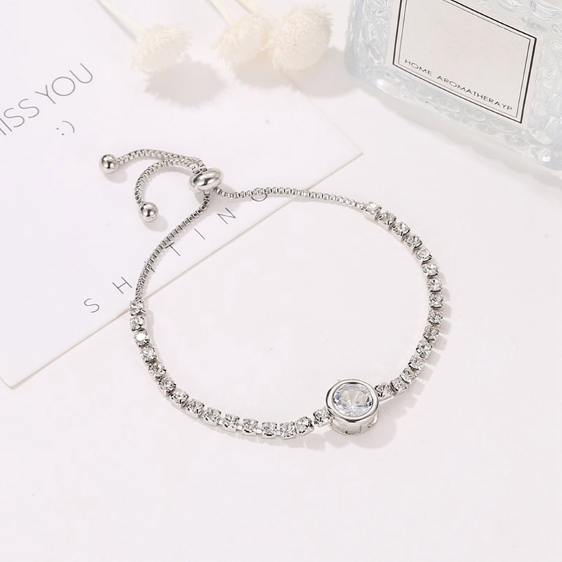 Gelang Tangan Silver Hias Kristal Berlian Imitasi Untuk Wanita