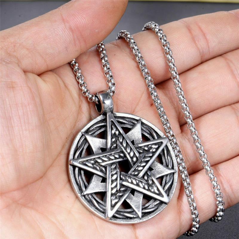 Kalung Liontin Pentagram Lingkaran Lapis Perak Gaya Hip Hop Kasual Untuk Pria