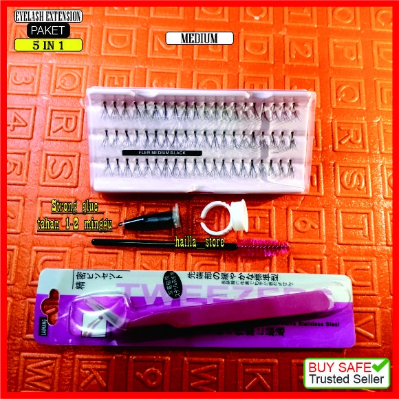 PAKET Bulu mata Tanam 5in1 Bulumata Eyelash Extension Tahan 1-2 Minggu Natural Lembut Bagus Murah