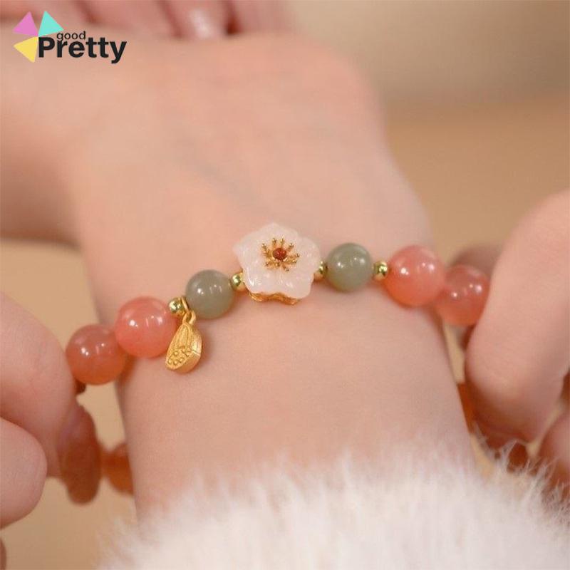 Jade Bead Gelang Kecil Peach Blossom Woven Perempuan Desain Niche Mahasiswa Pacar Hadiah - PD