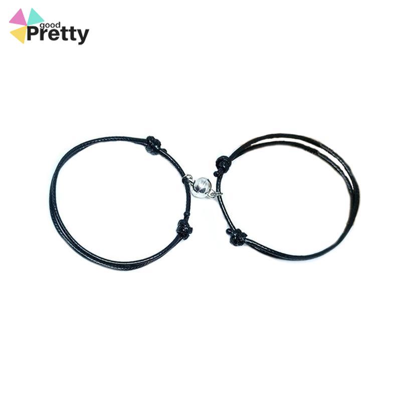 2 Pcs Fashion Magnetik Pasangan Gelang Tali Lilin Unisex Aksesori Hadiah - PD