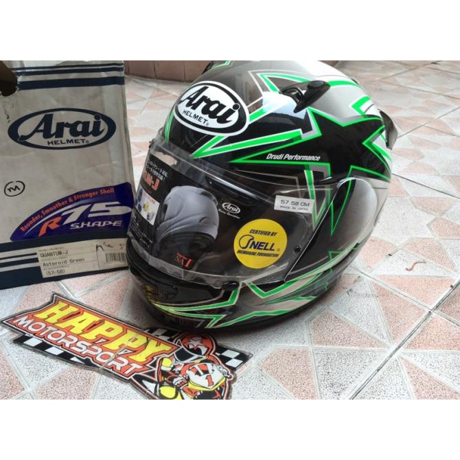 PRODUK- HELM FULLFACE ARAI ORIGINAL JAPAN QUANTUM J ASTEROID GREEN NAKANO STAR .