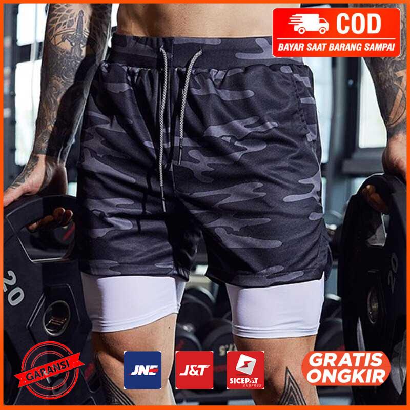Celana Pendek Olahraga Gym Pria Double Layer GY003