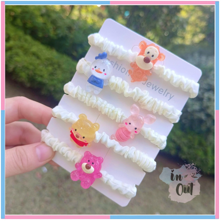 Ikat Rambutn Karet Disney Wanita Korea Simple Elegan / Ikat rambut wanita motif elastis Winnie Lotso Piglet Tiiger Donald / Woman Kid Hair tie ACC46