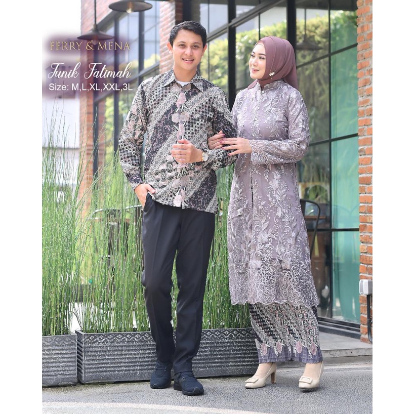 Kebaya couple brukat tille busui friendly kancing seribu Kebaya modern batik couple Kebaya wisuda lamaran pernikahan Size M L XL XXL 3L