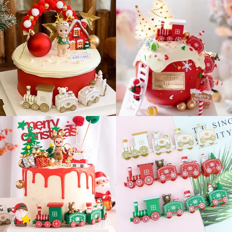 Ornamen Kereta Mini Bahan Plastik Untuk Dekorasi Kue Natal