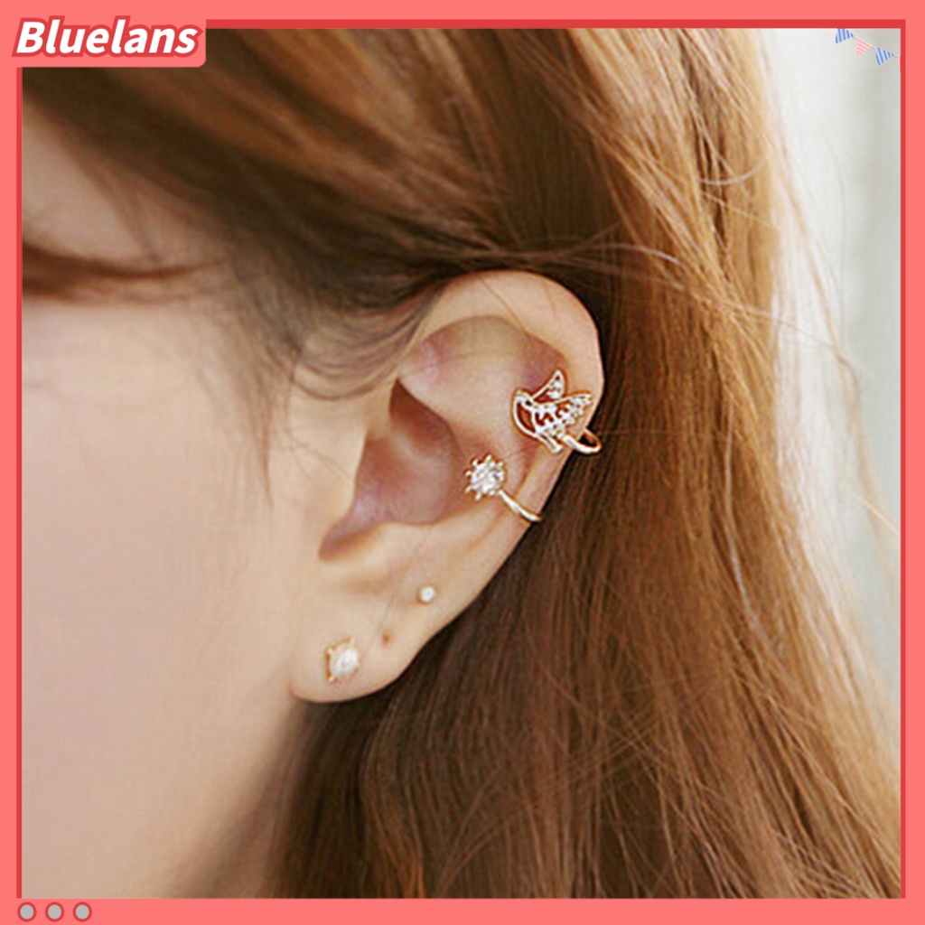 Bluelans 1 Pc Earrings Brid Shape Design Non-piercing Alloy Rhinestones Inlaid Ear Clip for Women